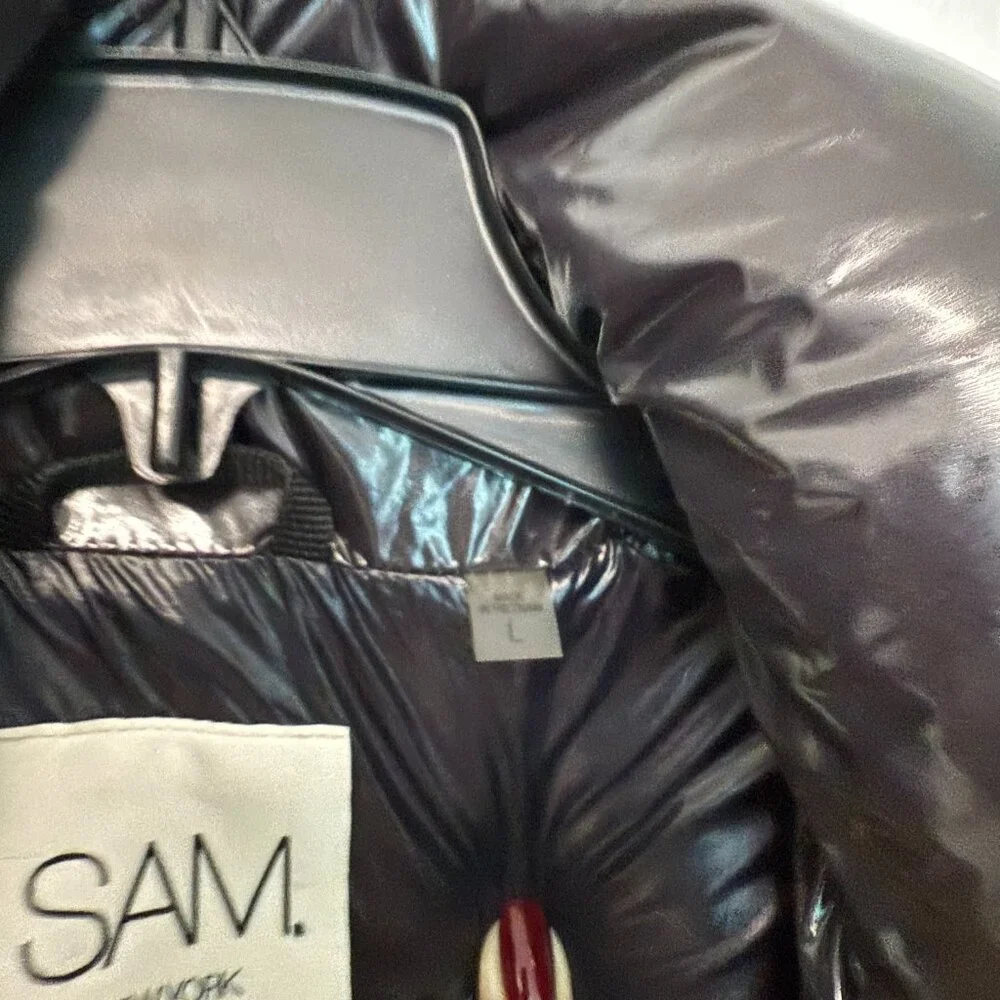 SAM. New York Glossy Down Puffer Jacket L Black/Charcoal | $395 Retail - Picture 4 of 10